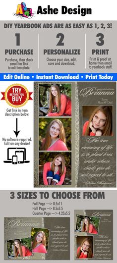 an advertisement with three photos and the text, 3 sizes to choose from on it