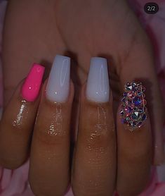 Cute Pink Acrylic Nails With Rhinestones, Smeduiem Acrylic Nails, Cute Short Nail Sets Spring, Nails Acrylic Trendy 2023, Jr Prom Nails, Baddie Aura Nails, Birthday Nail Ideas Acrylic Long, Square Dip Powder Nails, Acrylic Gel Nails