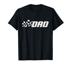 a black t - shirt with the word dad in white letters and checkered design