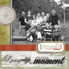 the family is posing for a photo in front of an old wooden frame with a compass on it