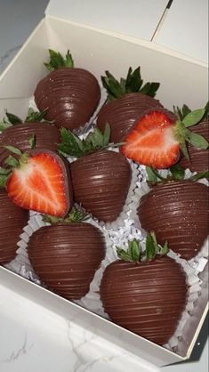 chocolate covered strawberries in a white box