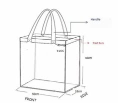 a drawing of a shopping bag with measurements for the handles and straps on each side