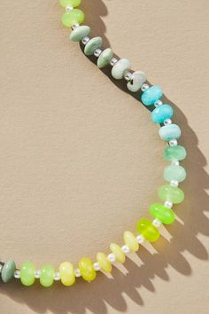 Rainbow Stone Necklace | Anthropologie Turquoise Glass Jewelry With Gemstone Beads, Turquoise Glass Beads Jewelry, Turquoise Beaded Glass Jewelry, Multicolor Summer Jewelry With Faceted Beads, Green Glass Round Bead Jewelry, Multicolor Jade Beaded Necklaces With Round Beads, Multicolor Jade Beaded Jewelry, Green Beaded Glass Jewelry, Multicolor Jade Jewelry With Colorful Beads