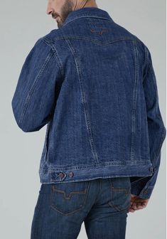 Men's mid wash trucker style denim jacket. Complete with western accents including an arched back yoke and embroidered longhorn logo on the back. This jacket has the look and feel of a well-loved family heirloom. It can be worn out to dinner, or out to the barn. LADIES-- this would look good on you too oversized!! Fabric: 100% Cotton Fit: Men’s Trucker Jacket Details: Long Sleeve, Mid Wash, 2 Flap Pockets at Chest, 2 Hand Pockets, Metal Longhorn Logo Buttons, Kimes Ranch Logo Patch Rugged Medium Wash Denim Jacket, Ranch Logo, Liberty Black Boots, Style Denim Jacket, Kimes Ranch, Tasha Polizzi, Jacket Details, Vegas Baby, Fit Men