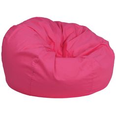 a pink bean bag chair sitting on top of a white floor