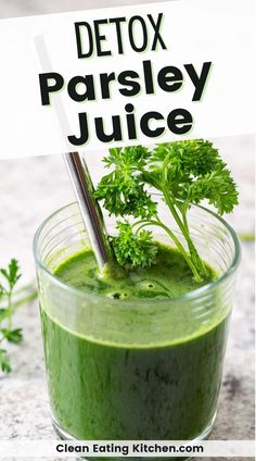 This recipe for Parsley Juice is a healthy green juice that is full of hydrating nutrition. Parsley is known for its energizing and detoxifying properties. Enjoy this green juice in the morning or at any time of day. Click through to learn to make this healthy green juice recipe using a blender or a juicer. Parsley Drink Recipes, Parsley Recipes Drink, Parsley In Smoothies, Carrot Juice Recipe Juicers Healthy, Parsley Juice Recipe, Parsley Drink, Parsley Juice, Healthy Green Juice