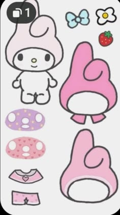 an image of hello kitty cut outs for crafts and papercrafting, including doughnuts