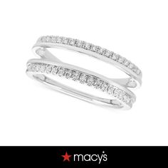 a white gold ring with diamonds on the side and an inscription that says macy's