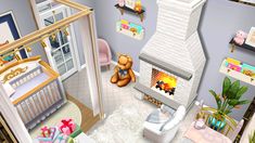 the baby's room is decorated in pastel colors and has a teddy bear