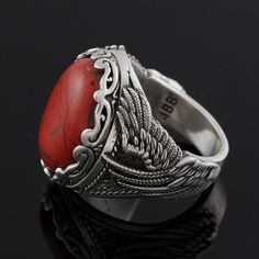 925k Red Jasper Patterned Silver Ring for men , wing pattern Charm Gemstone jewelry , Gift For Him , Gift For Boyfriend .  Red Jasper Gemstone Meaning : Jasper is regarded as a gemstone that gives a sense of well-being, intensifying that feeling. Red jasper has been used as a stone of protection for thousands of years. It is believed this jasper has an ability to create and help balance aggressive, dynamic energy. ✔𝐖𝐞 𝐜𝐚𝐧 𝐦𝐚𝐤𝐞 𝐜𝐮𝐬𝐭𝐨𝐦 𝐚𝐝𝐣𝐮𝐬𝐭𝐦𝐞𝐧𝐭 𝐟𝐨𝐫 𝐲𝐨𝐮𝐫 𝐟𝐢𝐧𝐠𝐞 Adjustable Red Nature-inspired Jewelry, Nature-inspired Red Rings For Gifts, Nature-inspired Red Rings As Gifts, Red Nature-inspired Jewelry For Gifts, Wing Pattern, Silver Ring For Men, Red Meaning, Red Jasper Stone, Beautiful Symbols