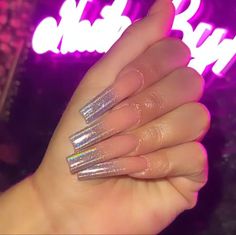 Long Square Acrylic Nails Chrome, Ombré Nails Chrome, Metallic Nails Chrome Ombre, Chrome Nails Coffin Long, Silver And White Ombre Nails, Ombre Fire Nails, Chrome Nails Ombre, Metallic Ombre Nails, Ombré Chrome