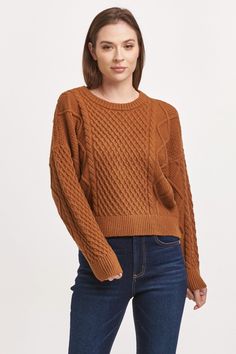 holden-crew-neck-long-sleeve-relaxed-fit-sweater-nutshell Chocolate Brown Sweater, Denim Essentials, Denim Sweater, Medium Wash Jeans, Sweater Sale, Brown Sweater, Light Wash Jeans, Fitted Sweater, Dark Wash Jeans