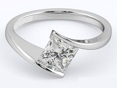 a white gold ring with a princess cut diamond