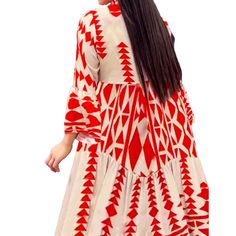 Watermelon Red Printed Long Sleeve Maxi Dress Bohemian Red A-line Maxi Dress, Red Bohemian A-line Maxi Dress, Red A-line Maxi Dress For The Beach, Red Long Sleeve Midi Dress For Beach, Watermelon Red, Sleeve Maxi Dress, Long Sleeve Maxi, Maxi Dress With Sleeves, Women Dresses