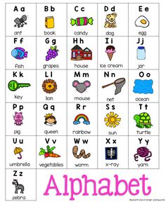 an alphabet worksheet with pictures and letters