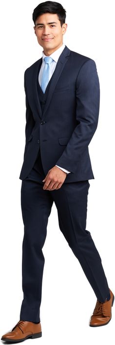 Single Button Notch Lapel Suits For Office Wear, Slim Fit Suits With Single Button And Notch Lapel, Slim Fit Single Button Suit With Notch Lapel, Navy Suits With Double Button Closure For Office, Navy Double-button Suits For Office, Navy Office Suits With Double Button Closure, Navy Tailored Suit With Double Button Closure, Navy Suits For Office Wear With Collar, Navy Tuxedo Suits With Notch Lapel