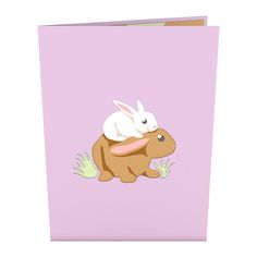 a pink card with a rabbit on it's back