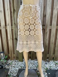 handmade women skirt crochet vintage lace  it was tablecloth lace  beach boho skirt  under the knees size 12-14 length at knee  a little past knee Crochet Lace Skirt, Hippie Rock, Skirt Crochet, Hippie Skirt, Knitted Skirt, Hippie Skirts, Women Skirt, Long Skirts For Women, Skirt For Women