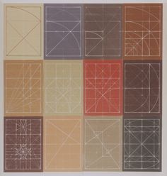 an abstract painting with many different colors and lines on the same square, in various sizes