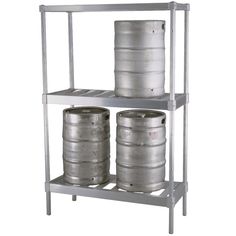 two kegs are stacked on top of each other in this storage rack for beer