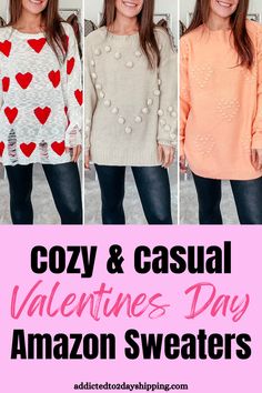 The best casual valentine's day outfits for women that are amazon fashion finds! These are great comfy and casual valentine's outfits with sweater and leggings.