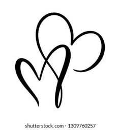 two hearts are in the shape of a handwritten love sign on a white background