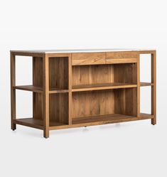 the sideboard is made out of wood and has two shelves on each side, one with