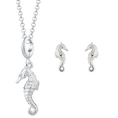 Crafted from 925 recycled sterling silver, this seahorse jewellery set is hand finish with beautiful detailing throughout. Symbolising loyalty and friendship, this necklace and matching stud earrings are ideal for gifting! Featuring matching detail on both sides of the seahorse charm, means that whichever way it hangs, this jewellery set will always look its best.   All our charms attach with a clip-on clasp and are compatible with all other leading charm jewellery brands. Simply clip-on or slid Seahorse Jewelry, No Thanks, Turtle Necklace, Seahorses, Stud Jewelry, Box Hand, Jewellery Set, Stud Earrings Set, Recycled Sterling Silver