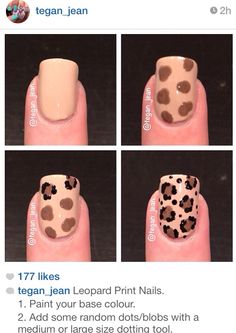 Cheetah tutorial Animal Nail Art Step By Step, Easy Leopard Nails, Nail Art Designs Step By Step, Cheetah Print Toe Nails, Easy Nail Art Tutorial, Nail Art Step By Step, Cheetah Nail Designs