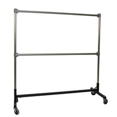 a large metal rack with wheels on the bottom and two bars attached to each other