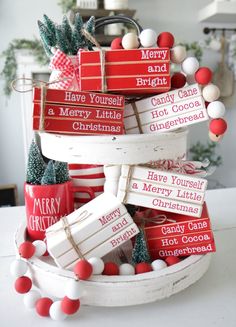 a christmas tree made out of red and white boxes