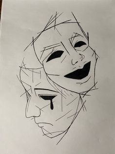 a drawing of two people with faces drawn on paper