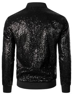 This Men's Sequin Long Sleeve Bomber Jacket is perfect for any occasion. Crafted from high-quality materials, it is designed with a sequin finish to add a touch of glamour to your outfit. It's lightweight and breathable to ensure maximum comfort while keeping you warm. 100% Polyester Imported Zipper closure\ SIZE NECK CHEST WAIST SLEEVE S 14-14½″ 34-36″ 28-30″ 32-33″ M 15-15½″ 38-40″ 32-34″ 33-34″ L 16-16½″ 42-44″ 36-38″ 34-35″ XL 17-17½″ 46-48″ 40-42″ 35-36″ 2XL 18-18½″ 50-52″ 44-46″ 36-37″ 3XL Glamorous Winter Outerwear With Contrast Sequin, Black Sequined Outerwear For Party Season, Black Long Sleeve Outerwear For Party Season, Black Outerwear With Contrast Sequin For Winter, Winter Black Outerwear With Contrast Sequin, Embellished Black Outerwear For Party Season, Black Embellished Outerwear For Party Season, Winter Knit Hats, Boot Accessories