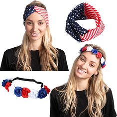 two women wearing patriotic headbands and one with an american flag design