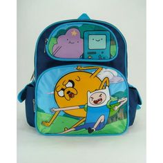 small size blue fight adventure time backpack - adventure time kids bag Size: One Size.  Color: White.  Gender: unisex. Blue Cartoon Backpack For Everyday Use, Blue Cartoon Style Backpack, Character Backpack For School, Playful School Bag With Character Print, Blue Backpack For Adventure And Back To School, Character Backpack For Students, Blue Backpack For Back To School Adventure, Character Backpack For End Of School Year, Cartoon Print School Backpack