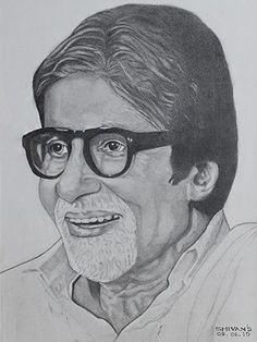 a pencil drawing of an old man with glasses