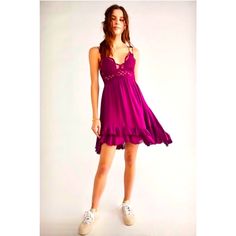 Nwt Free People’s Adella Mini In A Purple-Magenta Wine Diamonds Htf Size X-Large The Gorgeous Adela Mini Dress In A Beautiful Vibrant Purple/Magenta New With Tags Price Is Firm Unless Bundled. Rare And Hard To Find Size Nwt Free People One Adella Slip Sundress In Hard To Find Size X-Large Your New Go-To Slip Dress, This Flowy Frock Features Our Best-Selling Adella Bralette At The Top With Boho Crochet Lace Details And A Light And Airy Skirt With A Tiered Hem. Price Is Firm Smocked Stretchy Back Casual Rayon Dresses With Lace Trim, Bohemian Purple Dress With Lace Trim, Purple Lace Trim Summer Dress, Purple Summer Dress With Lace Trim, Summer Purple Dress With Lace Trim, Free People Adella Dress, White Maxi Dress Boho, Free People Adella, Dresses Sundresses