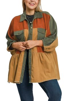 Curvy Corduroy Colorblock Jacket | JQ Clothing Co. Plus Size Corduroy Shirt, Fall 2022 Plus Size Jacket, Plus Size Casual Jacket, Trendy Jackets Plus Size, Plus Size Women Jacket, Plus Size Short Jackets, Colorblock Jacket, Corduroy Coat, Color Block Jacket