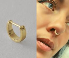 a woman's nose and nose piercings next to an image of her face