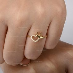 Description Solid 14K Yellow Gold Heart Crown Ring With Genuine 0.08 Ct. SI Clarity G H Color Diamond Love Heart Ring Minimalist Jewelry Gift For Her ≫ Features * Items Code:- SR01710 * Solid 14K Yellow Gold with stamped * 18K also available - Additional fees may apply) * More option in gold color:- Rose gold, yellow gold, White gold * Diamonds Wt.:- 0.08 Ct. * Diamond color:- G-H * Diamonds Clarity:- SI * Diamonds Cut:- Brilliant * Ring Size:- 3 to 10 (As per your request) ≫ FAQ below for more Heart Shape Ring Design Gold, Gold Jewelry Fashion Ring, Pretty Jewellery Rings, Crown Ring Design, Gold Ring Ideas, New Ring Designs Gold, Rose Gold Crown Ring, Most Expensive Engagement Ring, Love Ring Gold