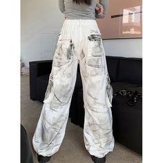 Spring/Autumn Splashed Ink Tie-Dye Wide-Leg Cargo Pants  Material: Cotton  Size: S, M, L, XL Color: White  Season: Spring, Fall, Summer   Occasion: Leisure, Outdoor, Daily, Vacation, Fall Outfits Fall Outfits Pinterest, Season Spring, Cargo Pants, Womens Bottoms, Fall Outfits, Tie Dye, Wide Leg, Color White, Dye