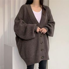 Product Description * Item:Women Oversized Cardigan Sweater Button Down Lantern Sleeve Knit Coat Knitwear * Condition: 100% Brand New * Color:Apricot   Coffee   Gray  * Size:Asian  * Package:1pc Dress (without any accessories ）    Please note: 1.Please allow a little error due to manual measurement. 2.The color maybe a little difference because of the light,screen reflection etc. 3.If you are not sure what size to choose, you can tell us your height and weight, we will recommend the right size f Lantern Sleeve Sweater, Oversized Sweater Women, Cardigan Oversized, Oversized Sweater Cardigan, Oversized Knit Cardigan, Streetwear Y2k, Sweater Coat, Knitted Coat, Warm Sweaters