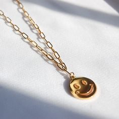 Classic 18k Gold Plated Smile Face Pendant Necklace Jewellery - Etsy Fun Jewelry With Adjustable Chain For Gifts, Fun Gold Jewelry For Birthday, Novelty Smiley Face Jewelry As Gift, Novelty Smiley Face Jewelry For Gifting, Novelty Smiley Face Jewelry For Gifts, Novelty Smiley Face Jewelry Gift, Playful Smiley Face Jewelry For Gifts, Cheerful Handmade Jewelry Gift, Fun Gold Necklace For Gift