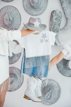 How cute is our MINI KIDS DISCO COWGIRL DENIM SKIRT!All orders are currently shipping within 14 business days. To receive item quicker, expedited shipping is available at checkout. Glitter Cowgirl Aesthetic, Disco Cowgirl Outfit, Aesthetic Cowgirl, Cowgirl Festival, Bach Bash, Fringe Tee, Cowgirl Outfit, 30th Party, Space Cowgirl