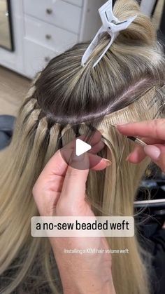 Winnie on Instagram: "No-sew beaded weft volume weft #kovihair #hairextension #hairextensioneducation #beadedweft #weft #hairextensioninstallation #hairstylist #behindthechair" Beaded Extensions Hair, Invisible Bead Extensions, Grad Decorations, Vitamin Charts, Sew In Extensions, Beaded Hair Extensions, Bead Extensions, Sew In Hair Extensions, Hair And Nail Salon