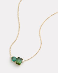 18K Yellow Gold Green Tourmaline Round and Emerald Cut Pendant Necklace with Diamonds, .13 TCW16 Inches, Pendant is 3/4 Inch Long x 1/2 Inch Wide  Style# YNREGTGTW Emerald And Diamond Necklace, Jewelry Product Shots, Necklace With Diamonds, 16 Inch Necklace, Tourmaline Pendant, Jewelry Showcases, Jade Necklace, Tourmaline Necklace, Stone Pendant Necklace