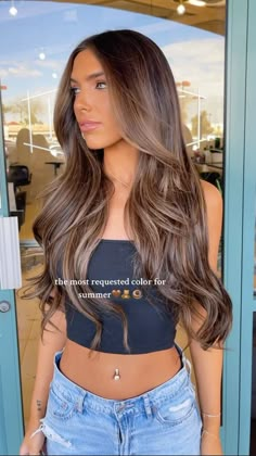 Brown Hair With Extensions, Brownie Batter Hair Color, Dark Brown Hair With Blonde Highlights, Hair Colour For Green Eyes, Balayage Long Hair, Brown Hair Extensions