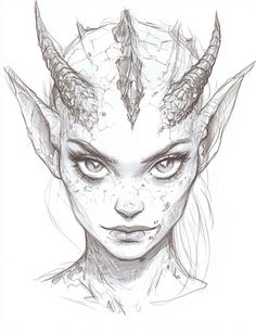 a drawing of a woman with horns on her head