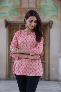 Dabu Print, Bagru Print, Casual Day Outfits, Intricate Designs, Cotton Top, Kurti Designs, Floral Patterns, Cotton Tops