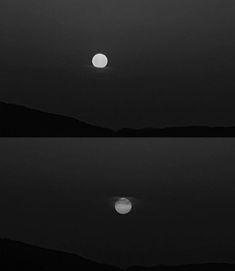 two images of the same moon at different times of day and night in black and white